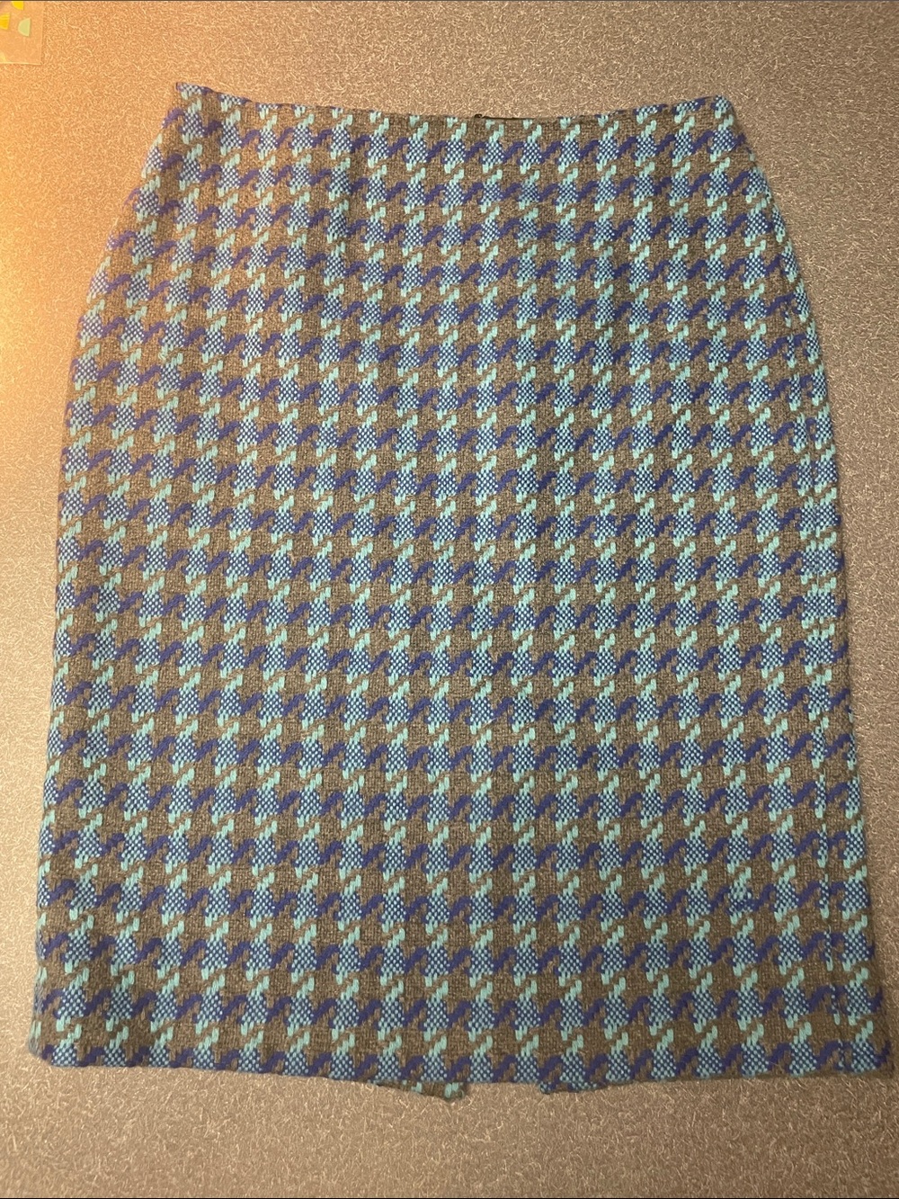 Talbots gray with royal blue and light blue Houndstooth Pencil Skirt